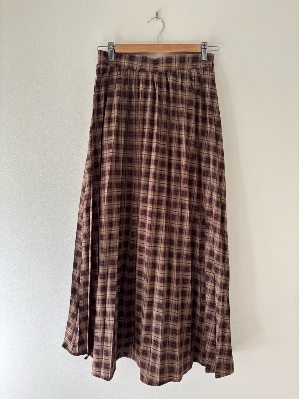 Plaid Maxi Skirt in Brown and Cream